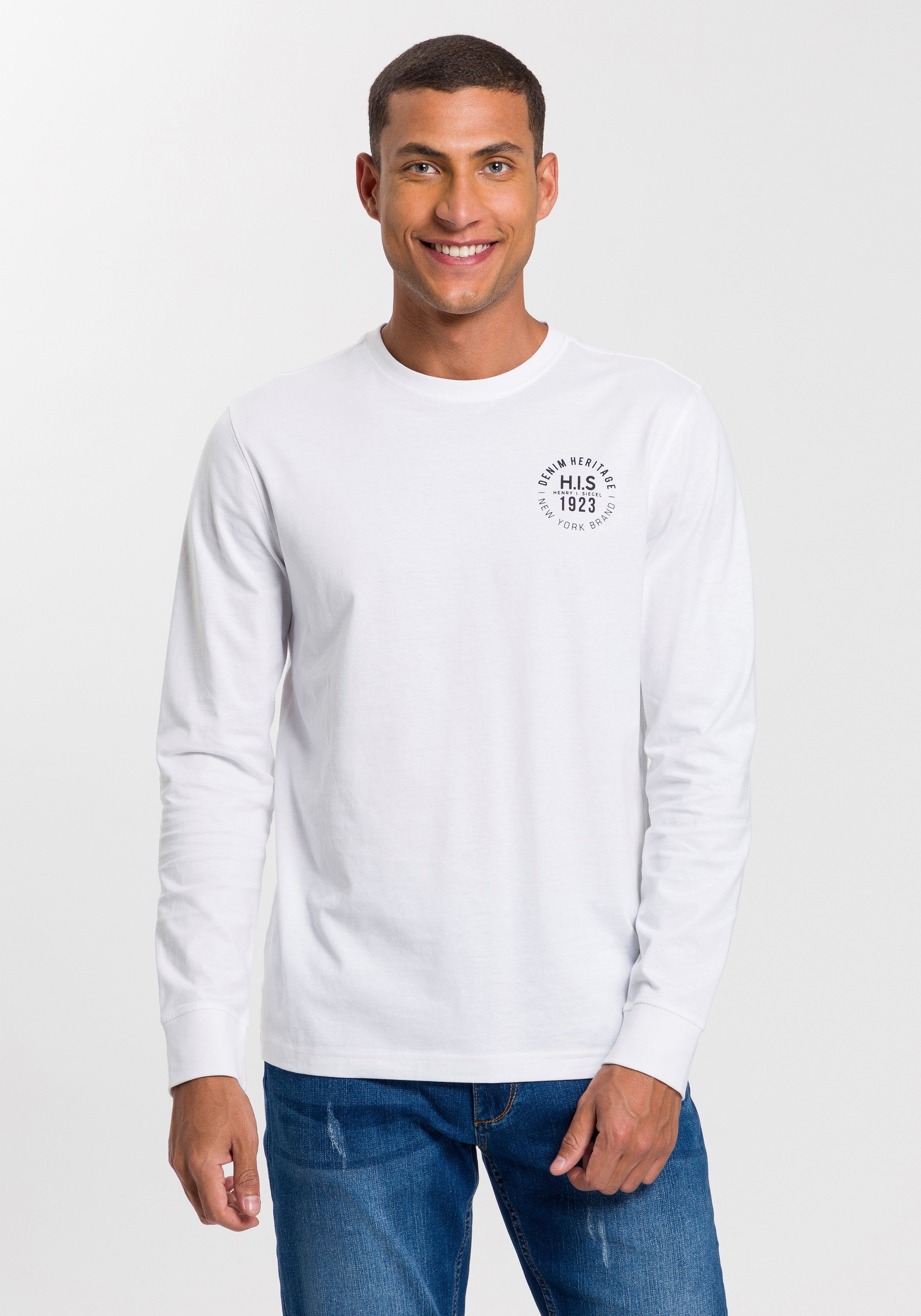 H.I.S Langarmshirt, (Packung, 2 tlg., 2er-Pack), Langarm, bedruckt, Rundhal günstig online kaufen