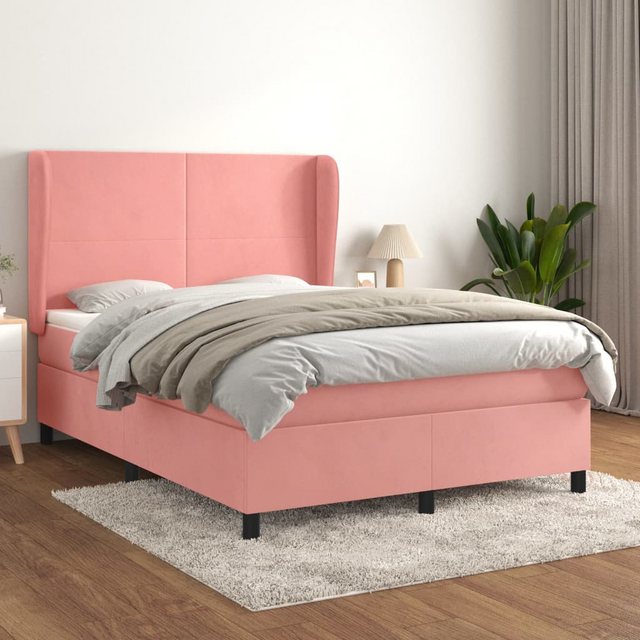 vidaXL Bettgestell Boxspringbett mit Matratze Rosa 140x190 cm Samt Bett Bet günstig online kaufen