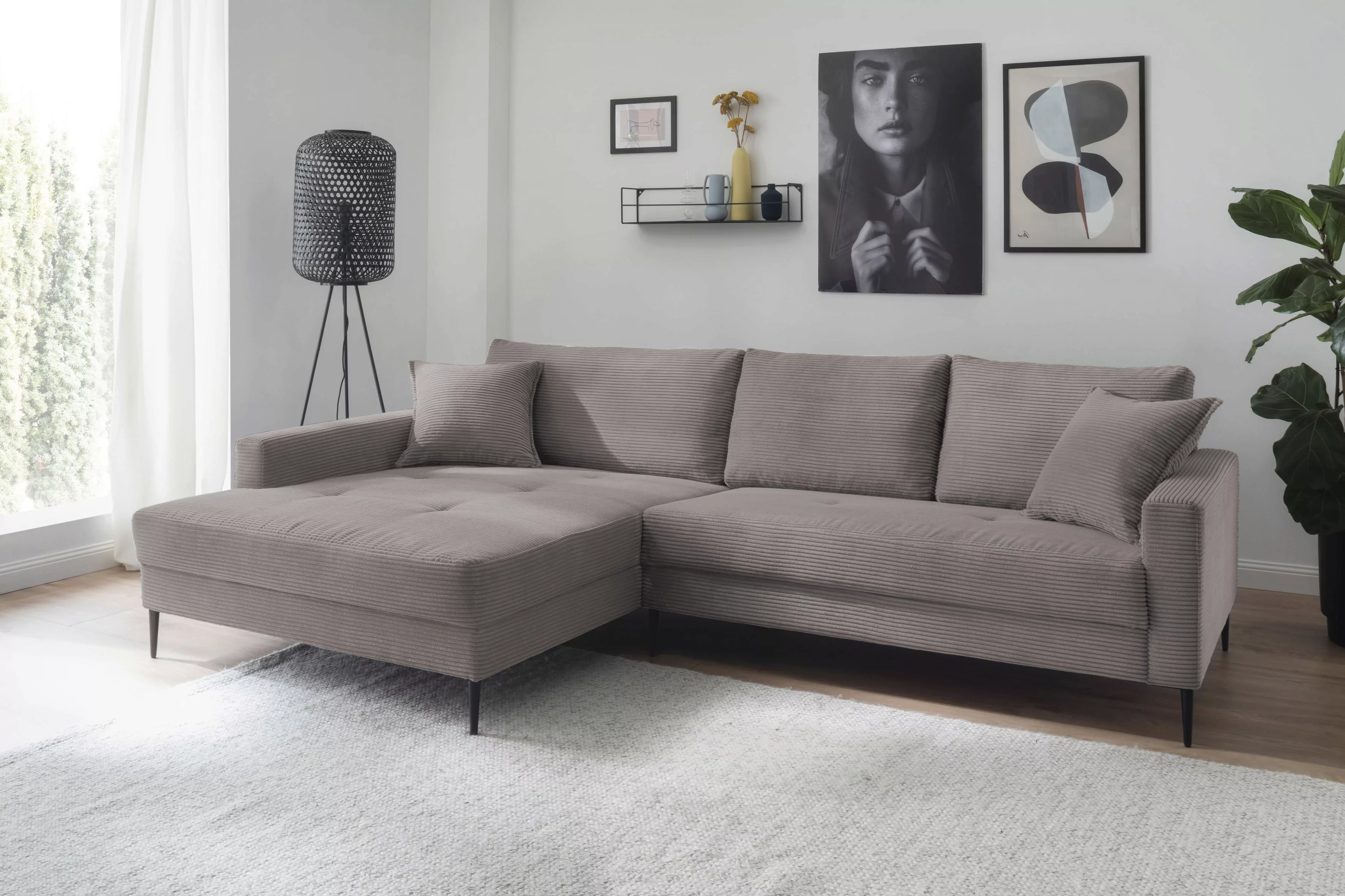 Trends by HG Ecksofa "Summer L-Form", in Cord-Stoff mit Metallfuß günstig online kaufen