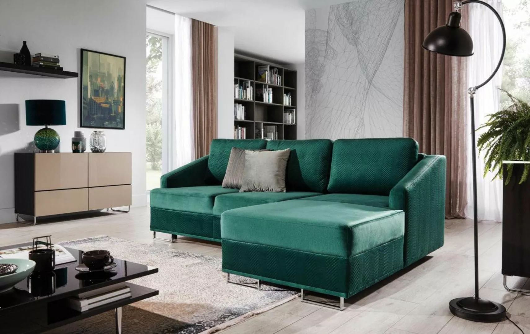 Xlmoebel Ecksofa Neues Ecksofa in Smaragdgrün mit luxuriöser Couch und Bett günstig online kaufen