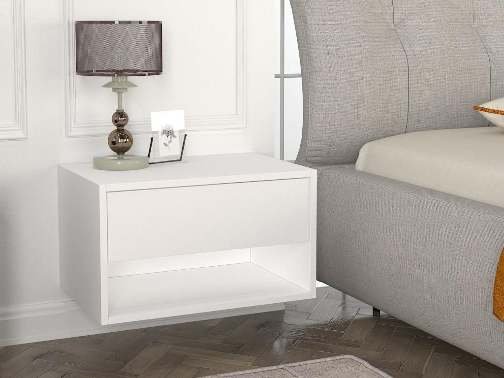 Nachttisch hängend - 1 Schublade & 1 Ablage - Weiß - RITAMI günstig online kaufen