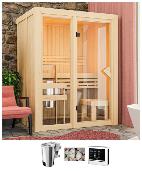 Karibu Sauna »Alani 1«, mit Ofen 3,6 kW Bio ext. Strg. günstig online kaufen