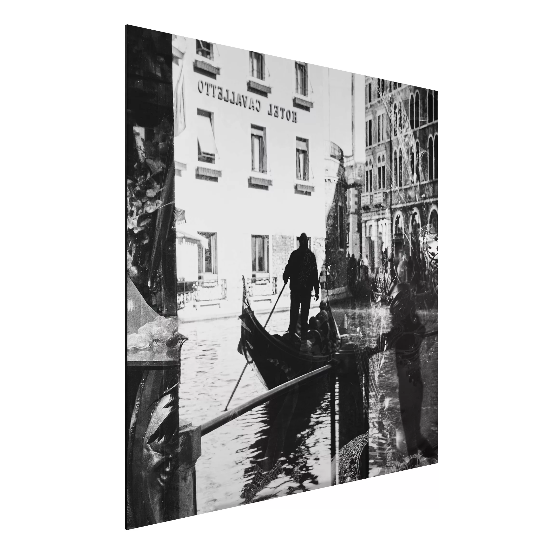 Alu-Dibond Bild Schwarz-Weiß - Quadrat Venice Reflections günstig online kaufen
