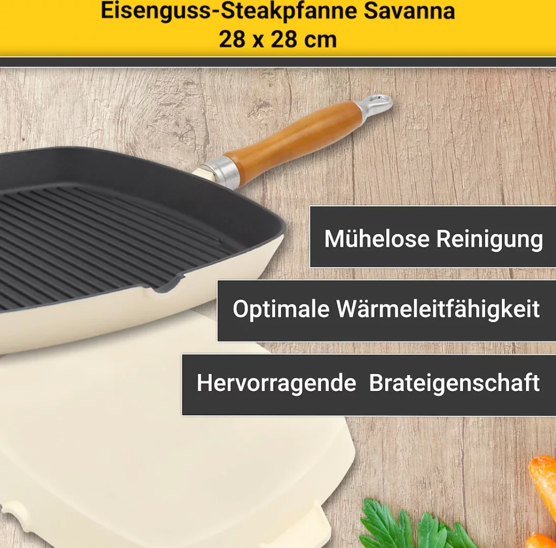Krüger Steakpfanne »Einsenguss Grill-/ Steakpfanne SAVANNA, 28 x 28cm«, Gus günstig online kaufen