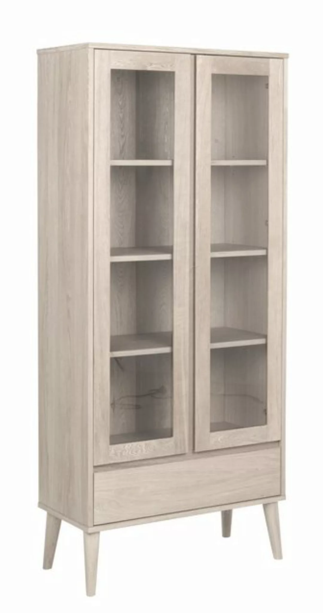 freiraum Standvitrine Nagano in Eiche weiss pigmentiert, MDF - 80x178x37cm günstig online kaufen