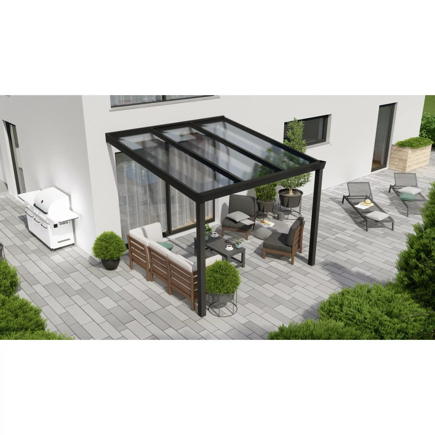 Terrassenüberdachung Professional 300 cm x 350 cm Schwarz Struktur PC Klar günstig online kaufen