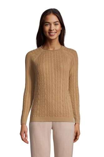 Baumwoll-Zopfmusterpullover mit Rollblende, Damen, Größe: S Normal, Braun, günstig online kaufen