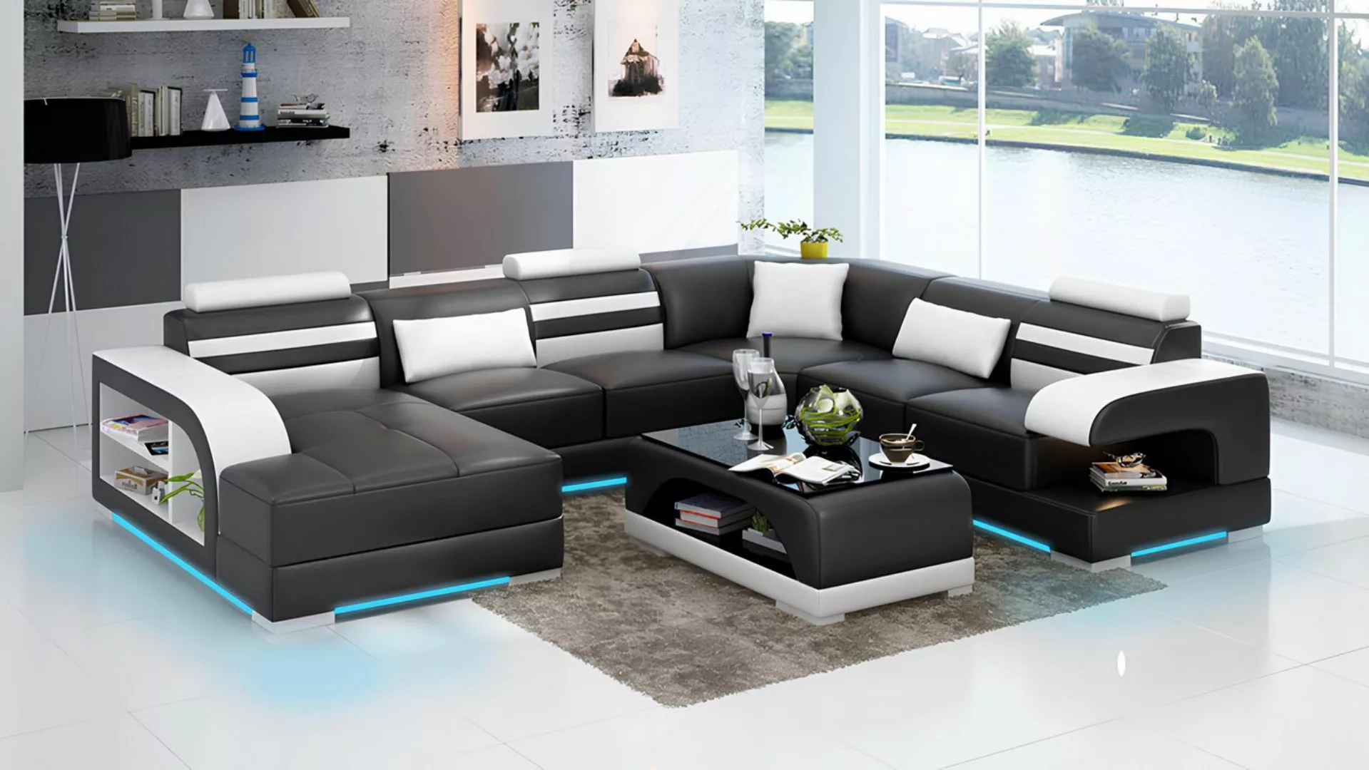 Xlmoebel Ecksofa Modernes Design Ledersofa mit USB-Anschluss für Wohnzimmer günstig online kaufen