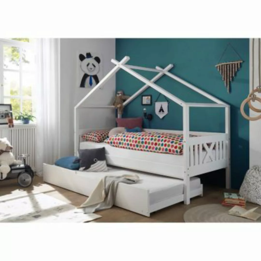 Lomadox Hausbett Kinderbett Funktionsbett 90x200cm LUANA-78 aus Kiefer mass günstig online kaufen