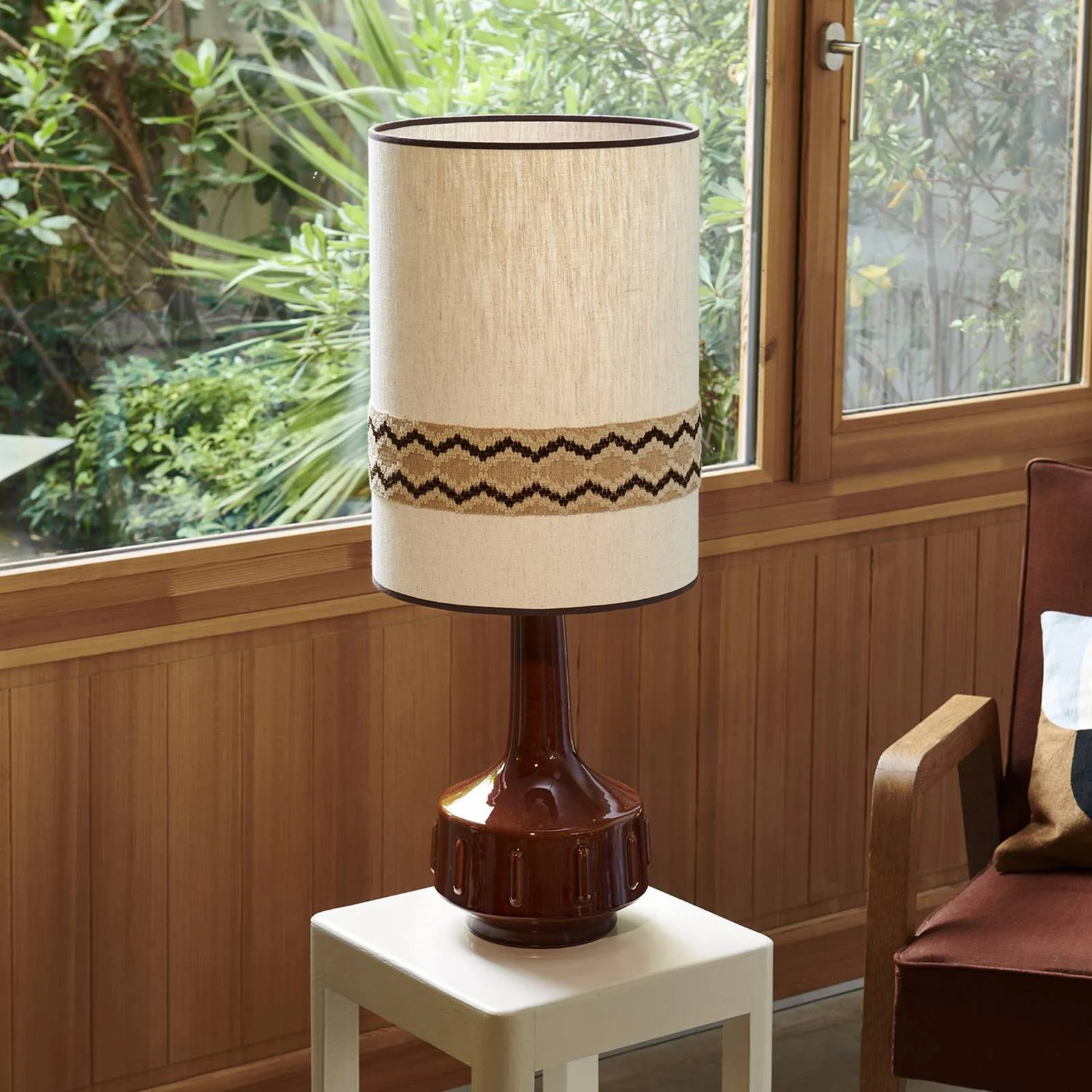 MARKET SET Tischlampe Jimmy, braun/beigefarben, 83 cm, Borte günstig online kaufen