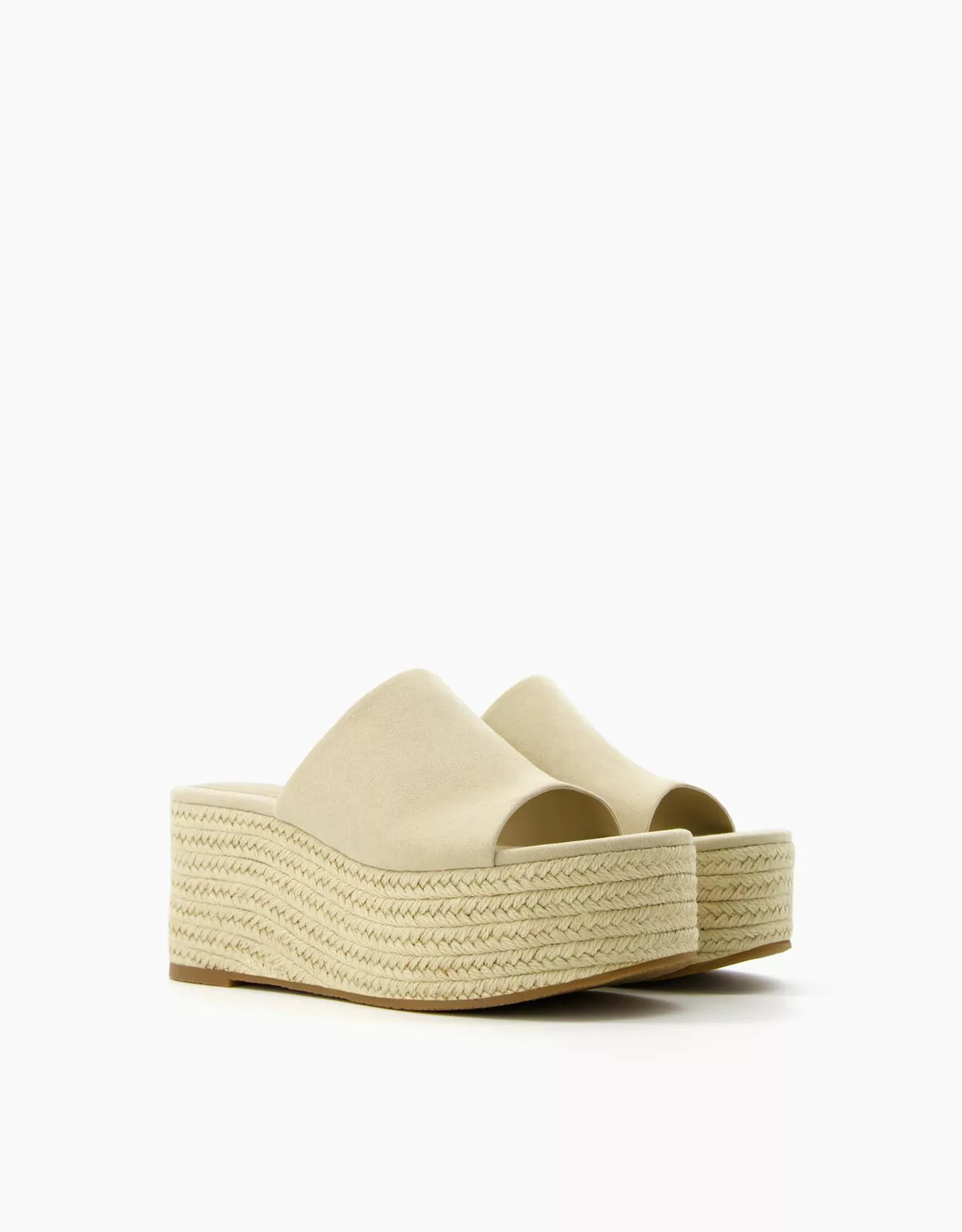 Bershka Plateau-Pantoletten Aus Jute Damen 36 Rohweiß günstig online kaufen