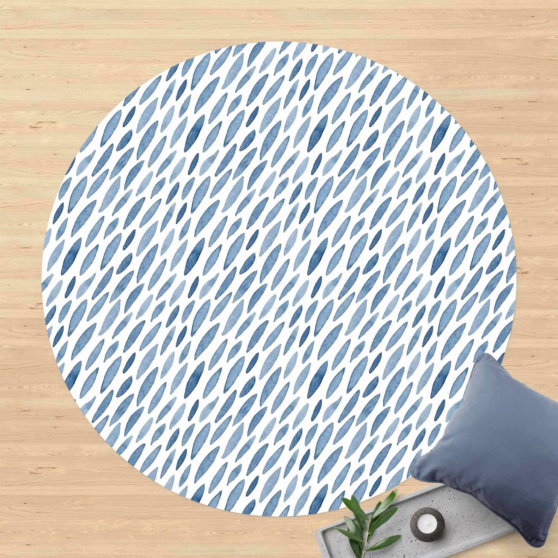 Runder Vinyl-Teppich Aquarell Regen in Indigo klein und groß günstig online kaufen