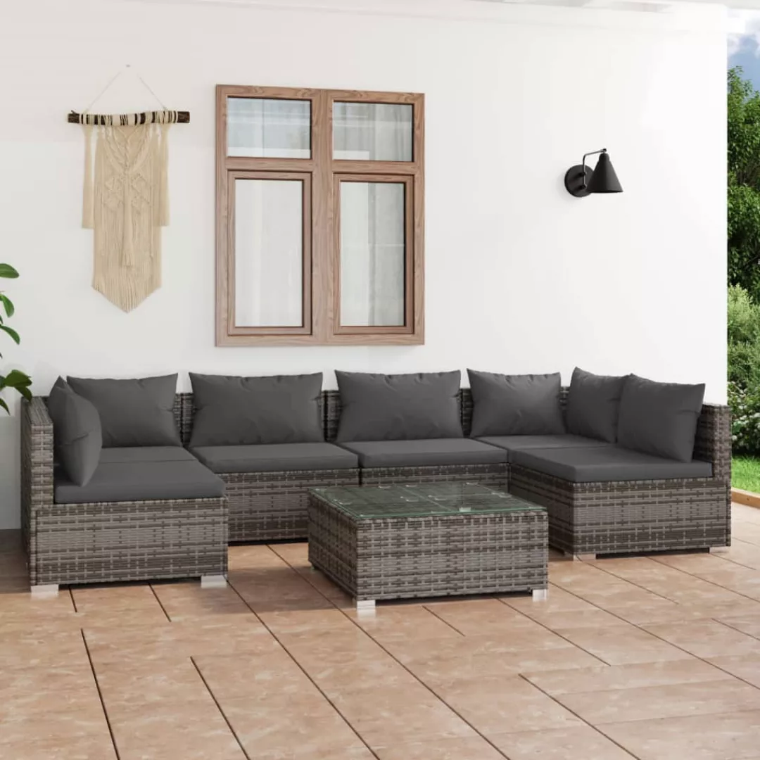 Vidaxl 7-tlg. Garten-lounge-set Mit Kissen Poly Rattan Grau günstig online kaufen