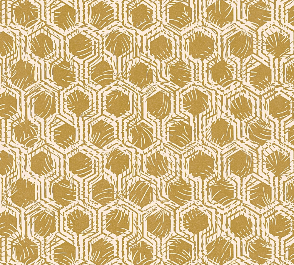 Bricoflor Goldene Tapete mit Sechseck Muster Elegante Vliestapete mit Hexag günstig online kaufen