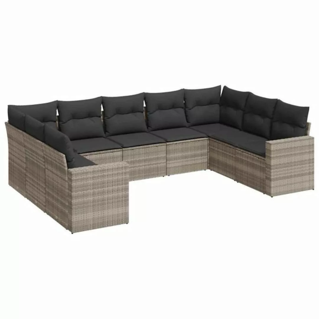 vidaXL Sofaelement 9-tlg. Garten-Sofagarnitur mit Kissen Hellgrau Poly Ratt günstig online kaufen