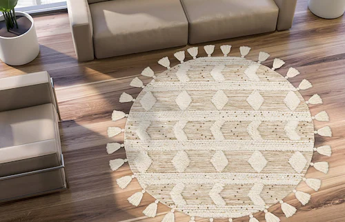 me gusta Wollteppich »Bohist 425«, rund, 18 mm Höhe, Wohnzimmer, Hoch-Tief- günstig online kaufen