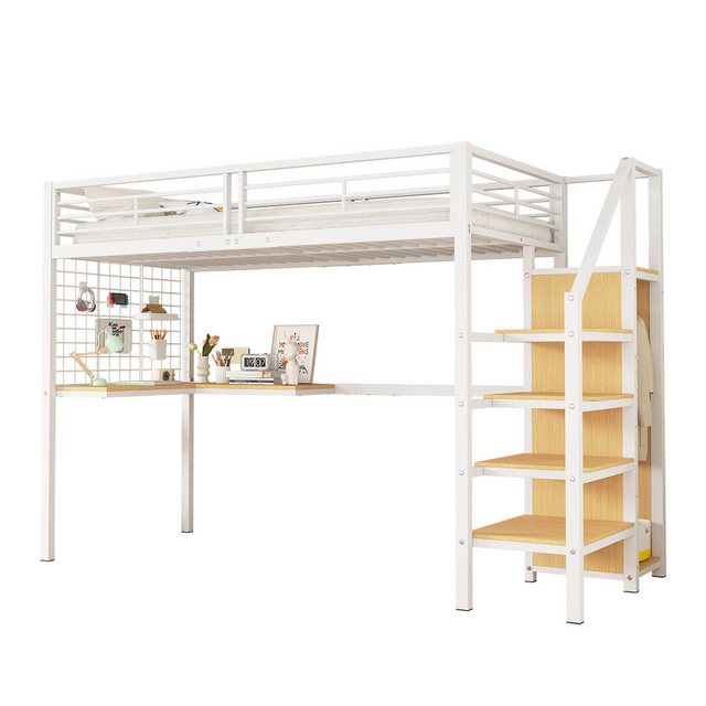 TavilaEcon Hochbett Kinderbett Eisenbett mit Tisch und Kleiderschrank, 90x2 günstig online kaufen