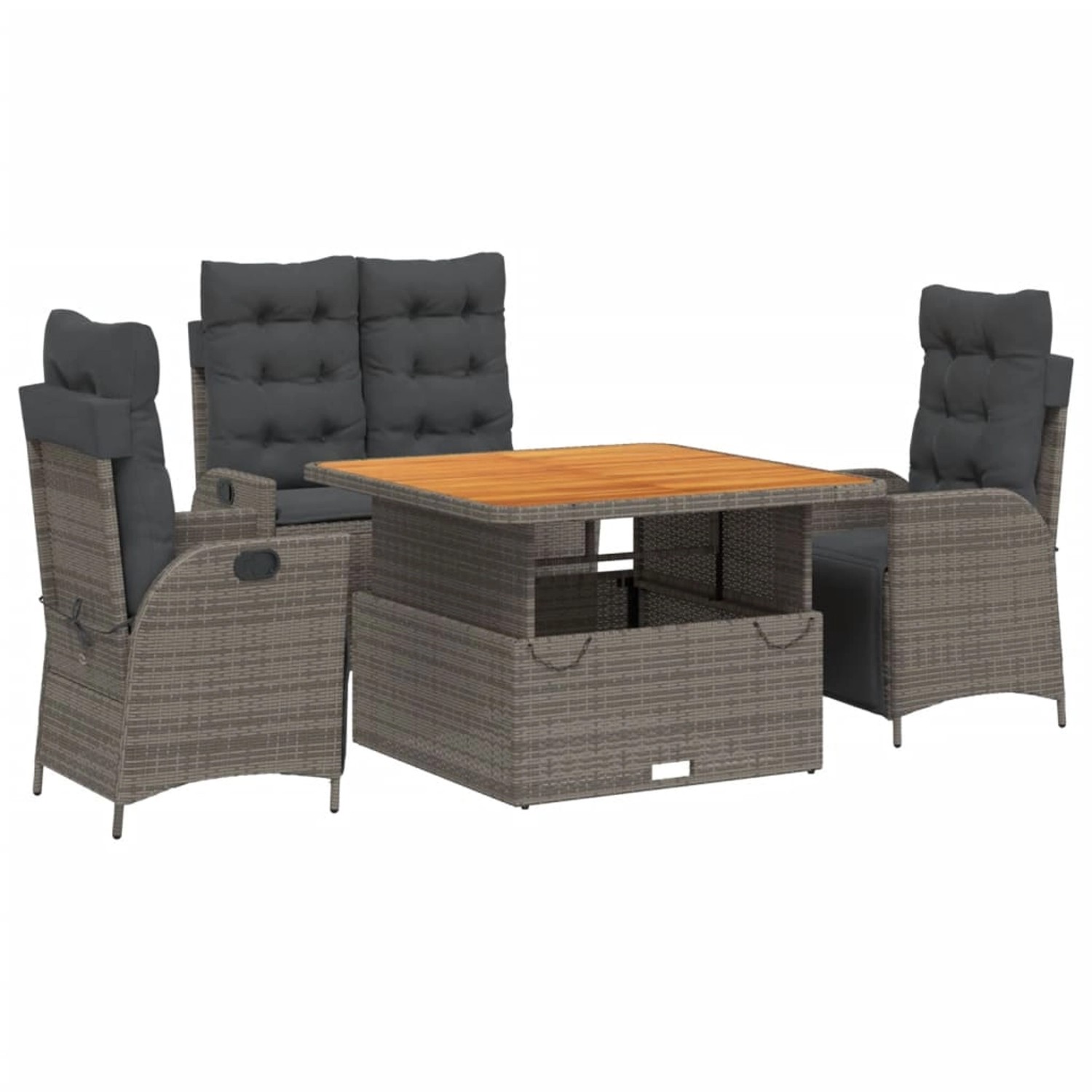 vidaXL 4-tlg Garten-Essgruppe mit Kissen Grau Poly Rattan Modell 8 günstig online kaufen
