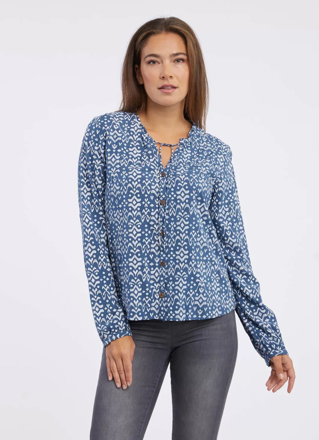 Ragwear Blusenshirt IONE PRINT mit Bindeband am Ausschnitt und Knopfleiste günstig online kaufen