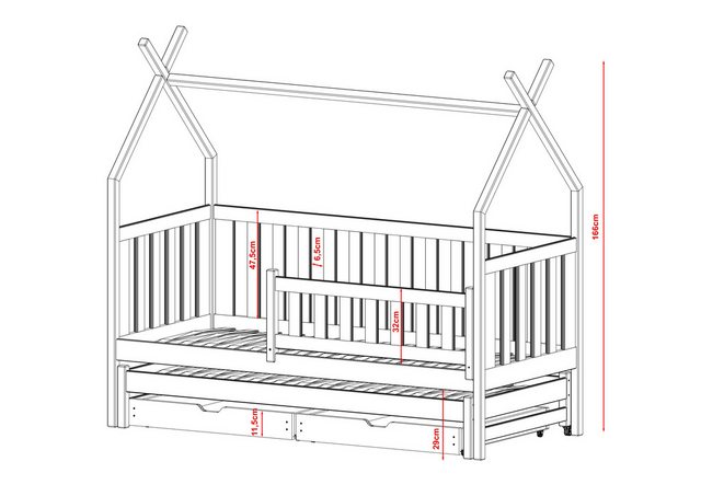 thematys Hausbett Kinderbett 90x190 cm mit Rausfallschutz, 2 Schubladen & A günstig online kaufen