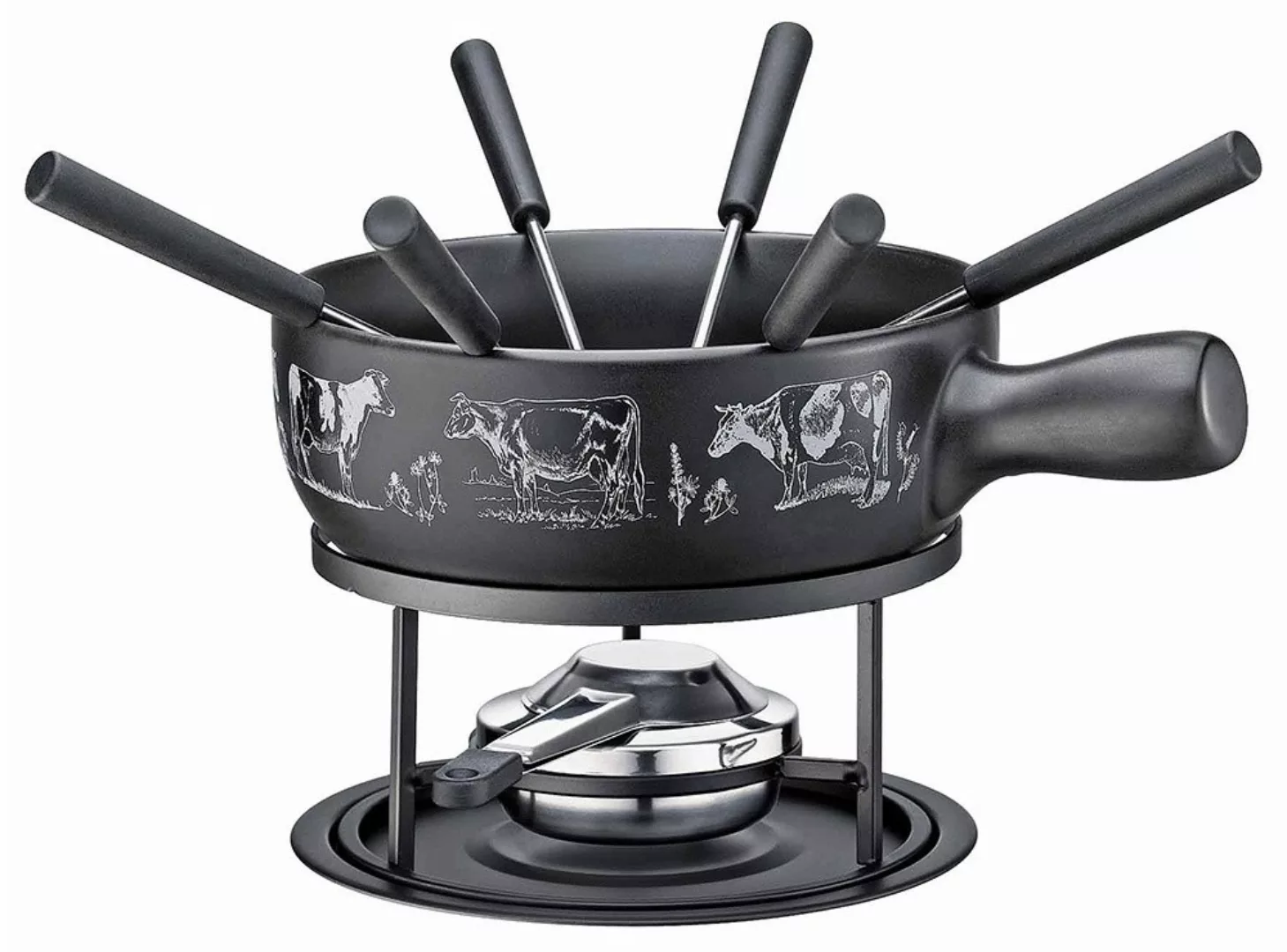 Küchenprofi Käsefondue Set ST. GALLEN Keramiktopf Schwarz mit Dekor günstig online kaufen