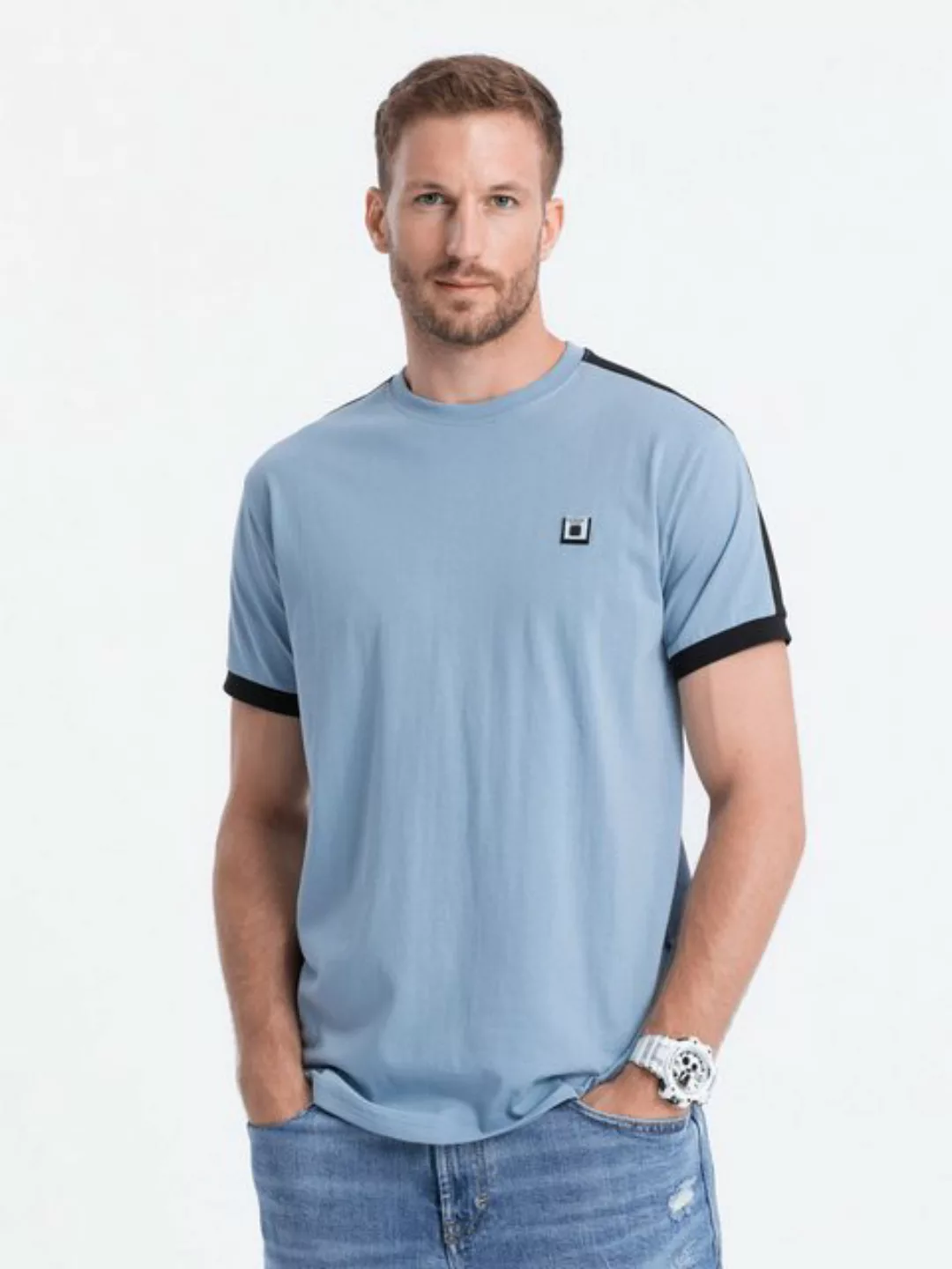 OMBRE T-Shirt Herren-T-Shirt aus Baumwolle mit kontrastierenden Einsätzen günstig online kaufen