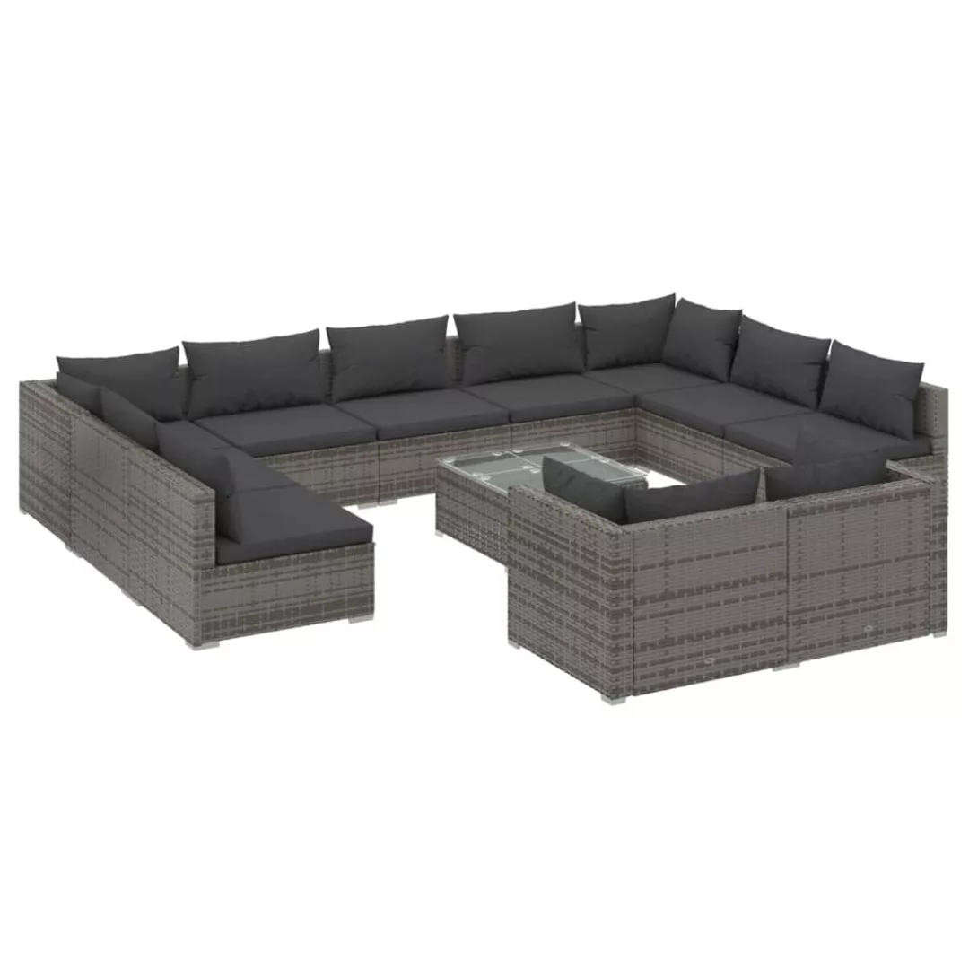 Vidaxl 12-tlg. Garten-lounge-set Mit Kissen Grau Poly Rattan günstig online kaufen