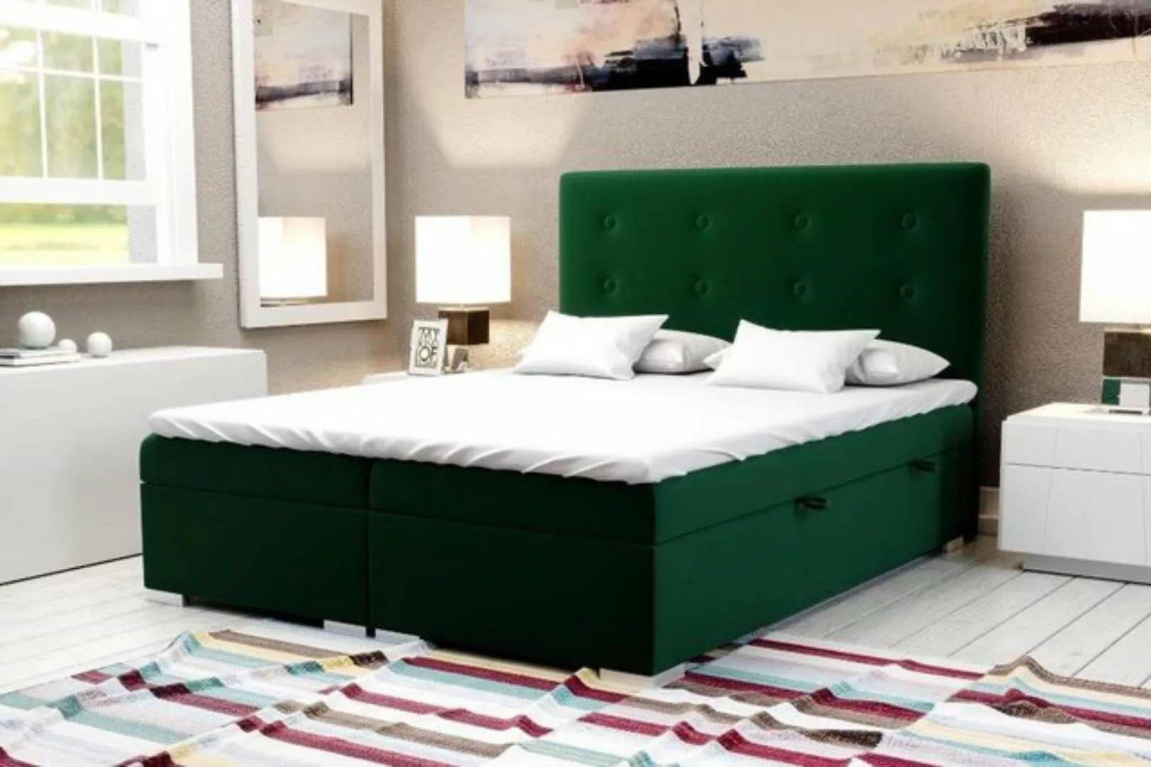 JVmoebel Bett Bett Kasten Funktion Boxspring Hotel Doppel Komplett Topper M günstig online kaufen