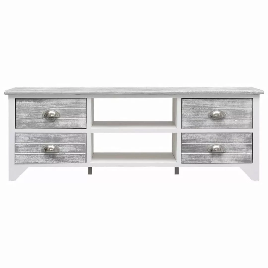 vidaXL TV-Schrank TV-Schrank Weiß und Grau 108x30x40 cm Massivholz Paulowni günstig online kaufen