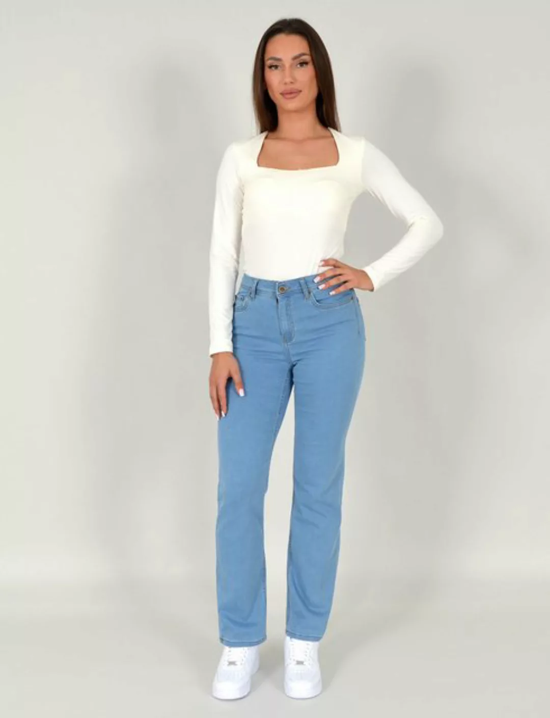 ESRA Straight-Jeans Damen Stretch-Jeans G1400 Straight Jeans Damen High Wai günstig online kaufen