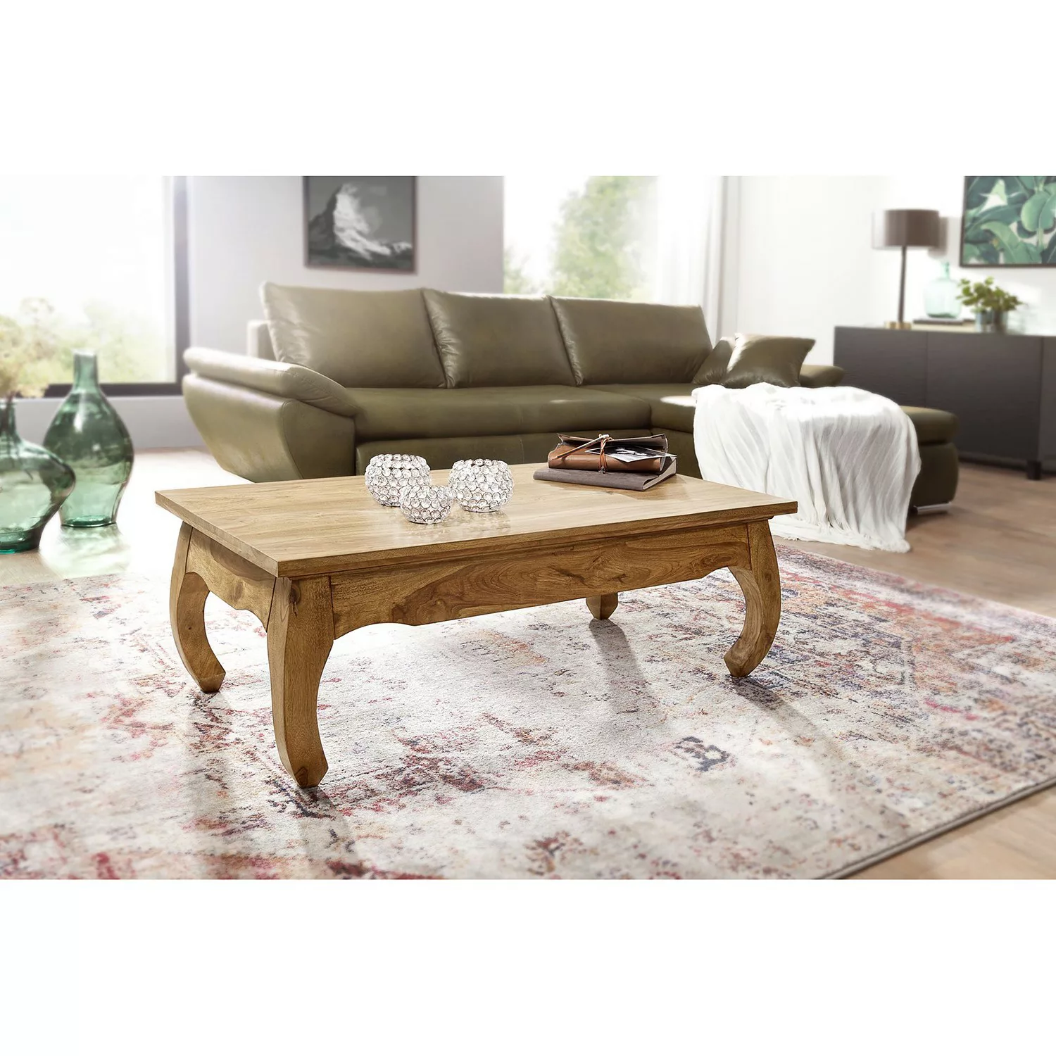 Couchtisch Massiv-Holz Akazie 110 cm breit Wohnzimmer-Tisch Design Natur-Pr günstig online kaufen