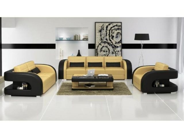 JVmoebel Sofa Schwarz-weiße 3+2+1 Sofagarnitur Ledersofa Couch Sofa Designe günstig online kaufen