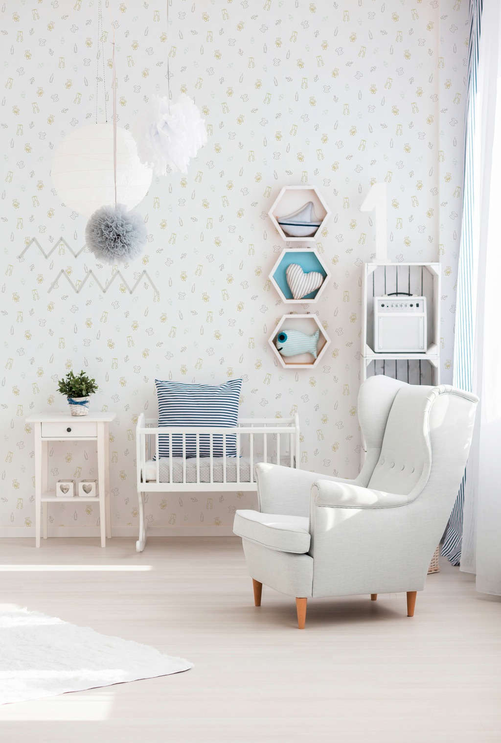 Bricoflor Neutrale Babyzimmer Tapete in Hellblau Vlies Kindertapete mit Ted günstig online kaufen