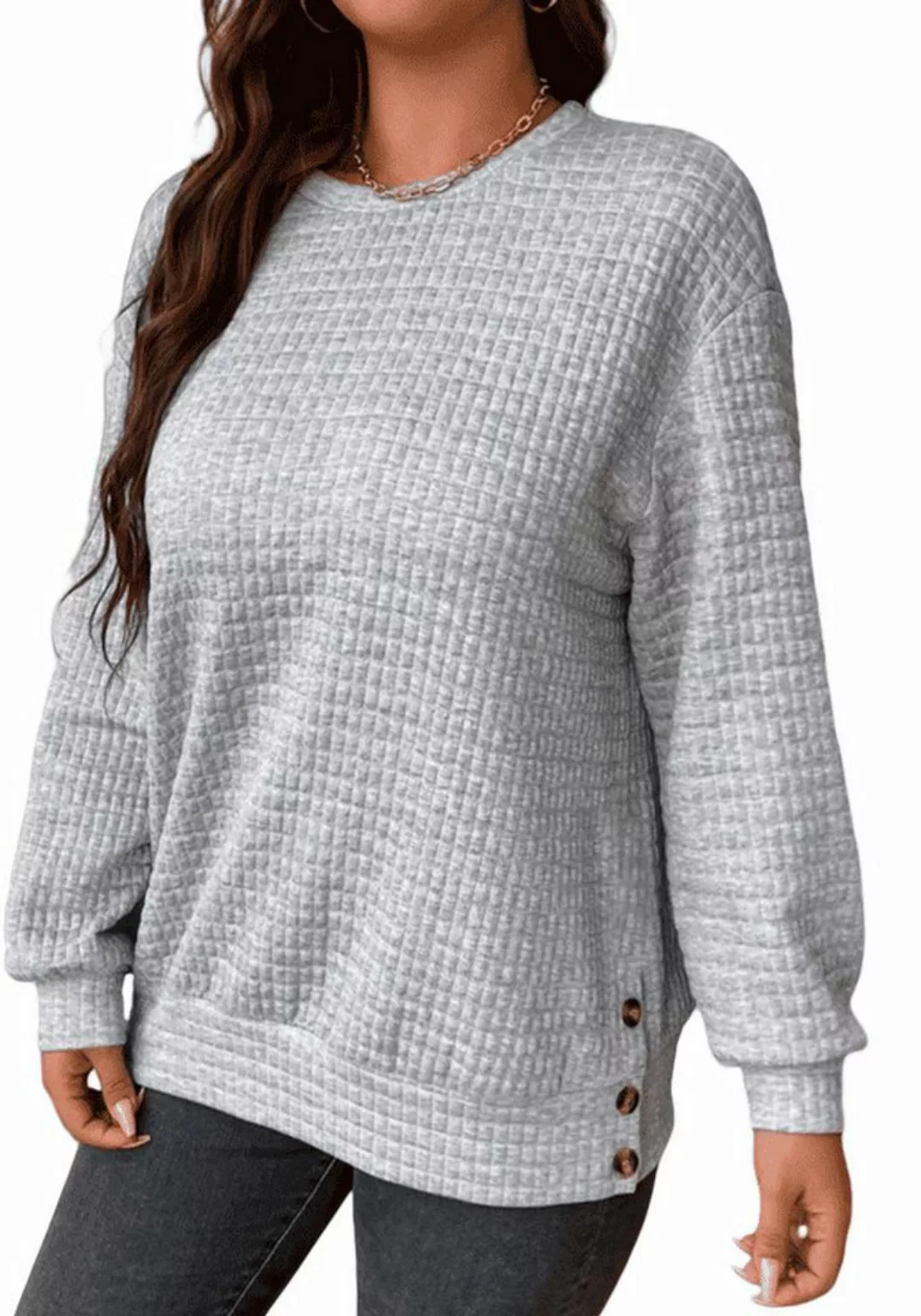 Nebelmeer Strickpullover Herbst-Winter Damenmode einfarbige lockere Karo-Kn günstig online kaufen