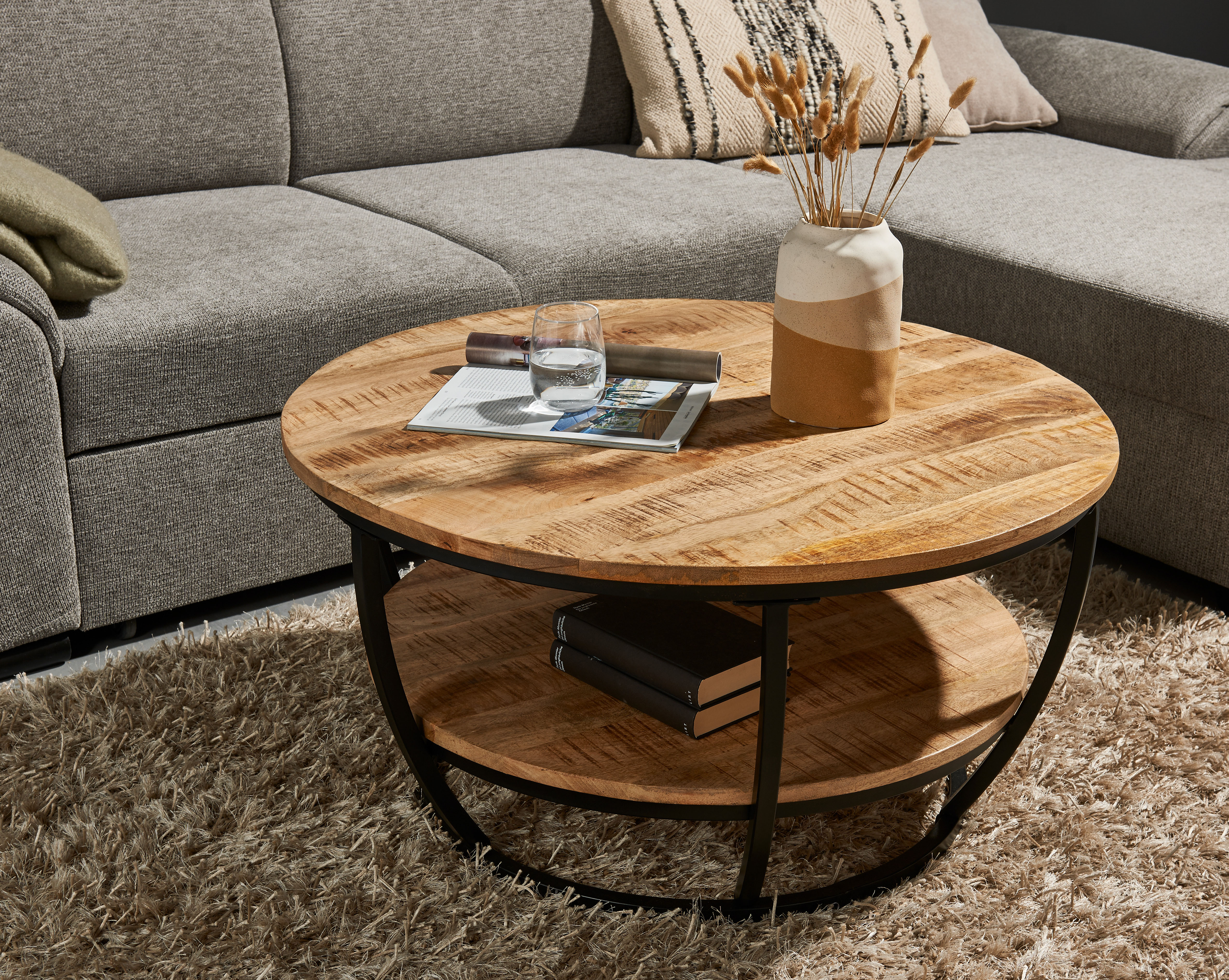 HBZ Couchtisch "Jambi, TOPSELLER", (Couchtisch), rund Massivholz mit Ablage günstig online kaufen