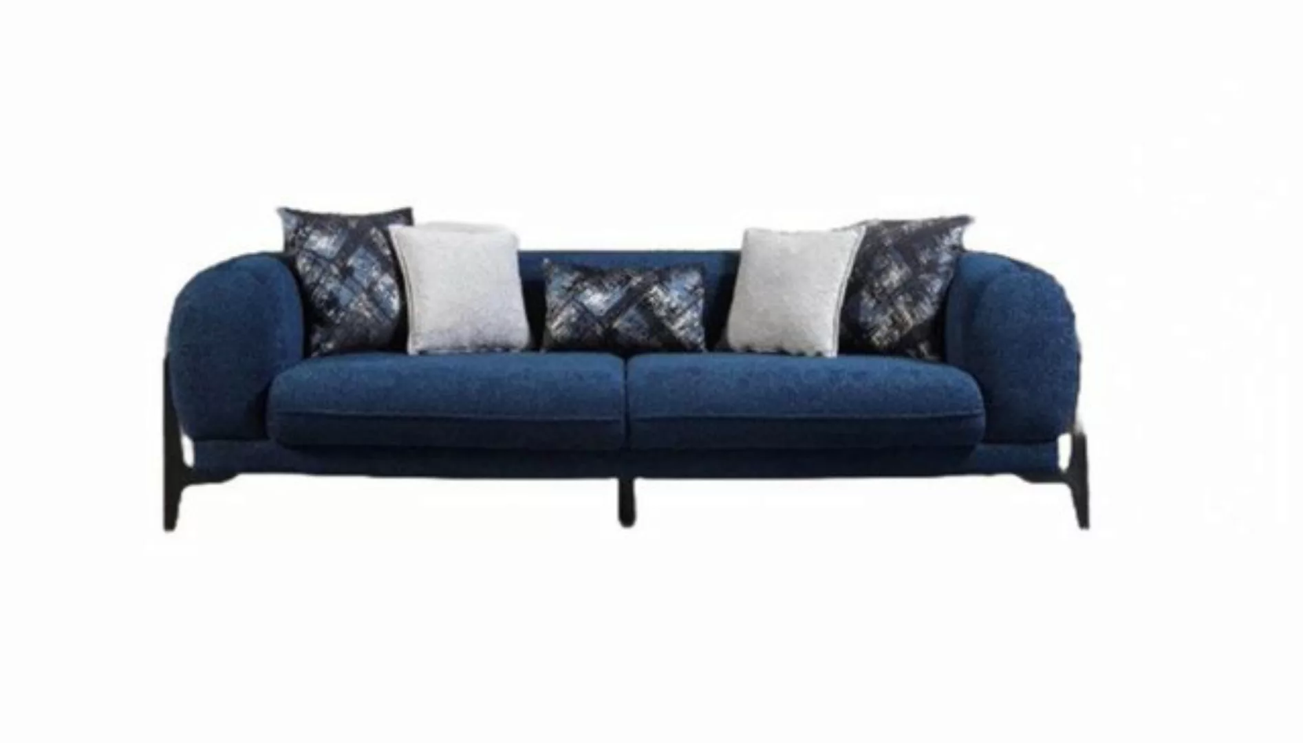 Xlmoebel 3-Sitzer Luxus Sofa in Blau mit drei Sitzen und Edelstahlgestell, günstig online kaufen