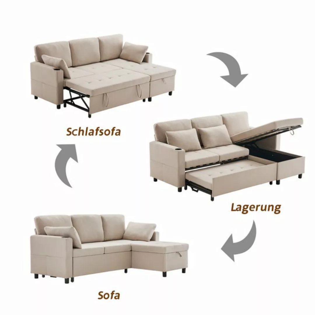 KLAM HOME Ecksofa Schlafsofa L-förmiges Sofa mit Schlaffunktion Stauraum Po günstig online kaufen