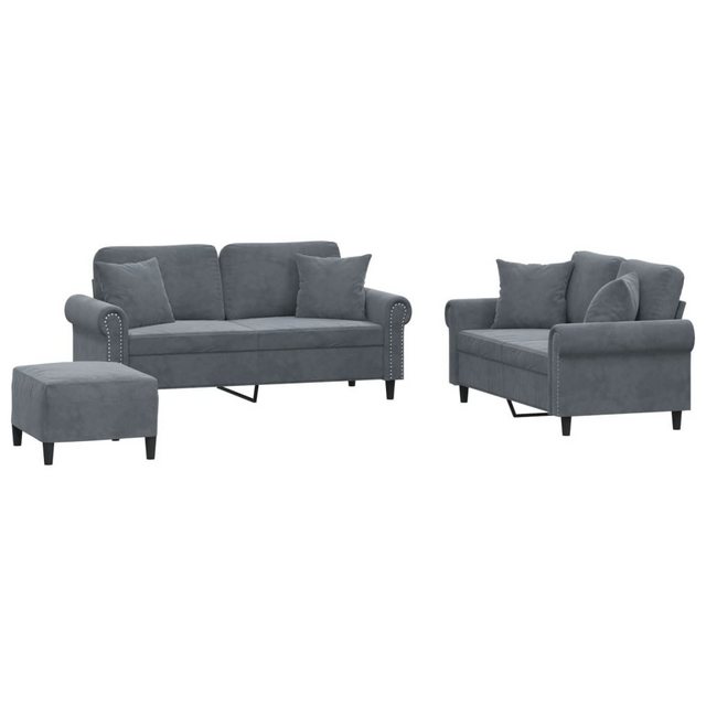 vidaXL Sofa Sofagarnitur Set mit Kissen Samt, 3-tlg., Dunkelgrau günstig online kaufen