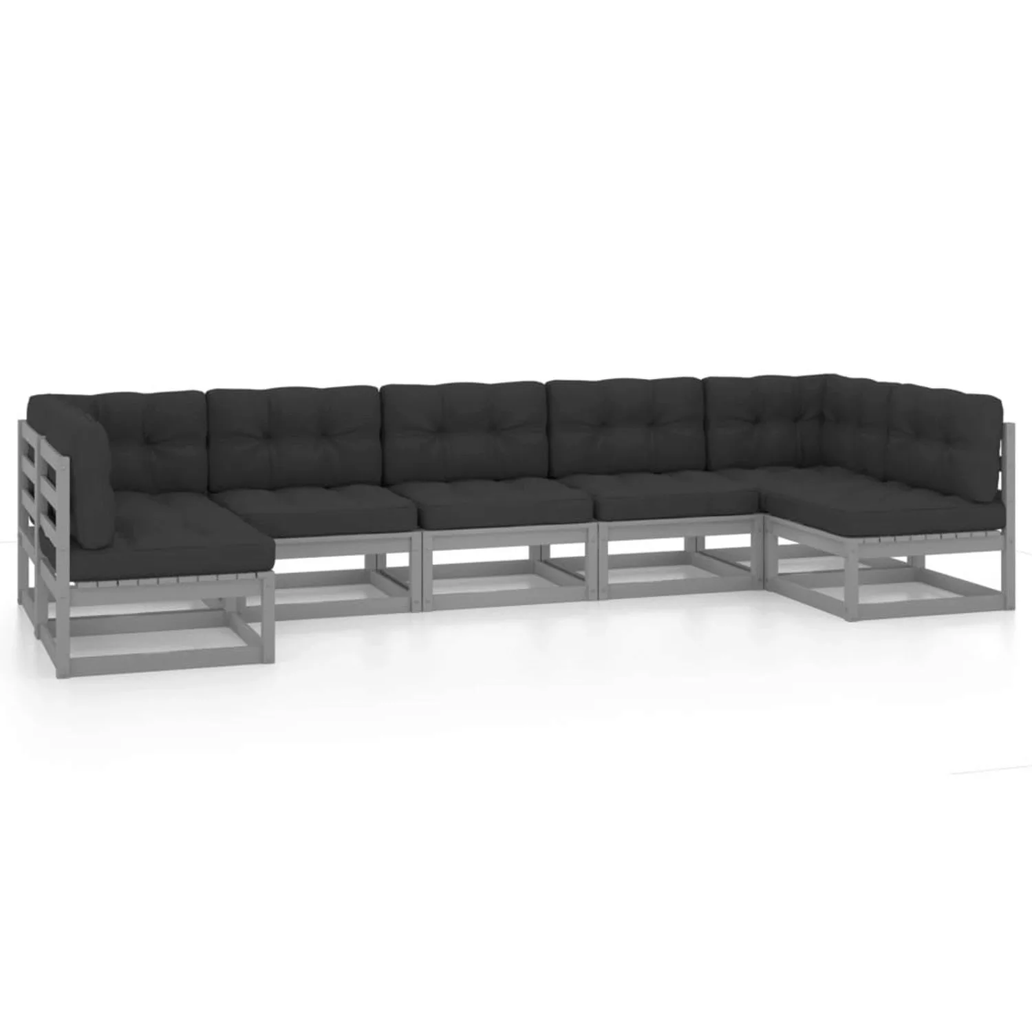 7-tlg. Garten-lounge-set Mit Kissen Grau Kiefer Massivholz günstig online kaufen