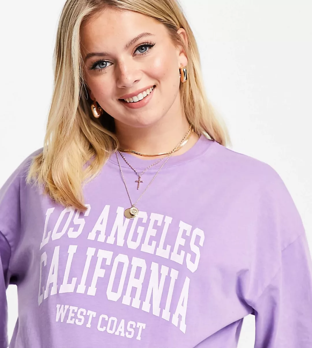 Topshop Maternity – T-Shirt in Lila mit „Los Angeles“-Print im College-Desi günstig online kaufen