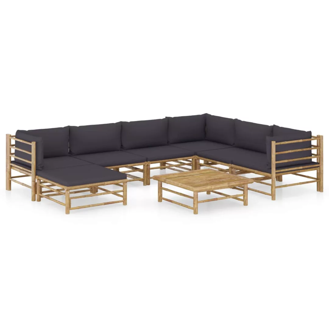 8-tlg. Garten-lounge-set Mit Dunkelgrauen Kissen Bambus günstig online kaufen