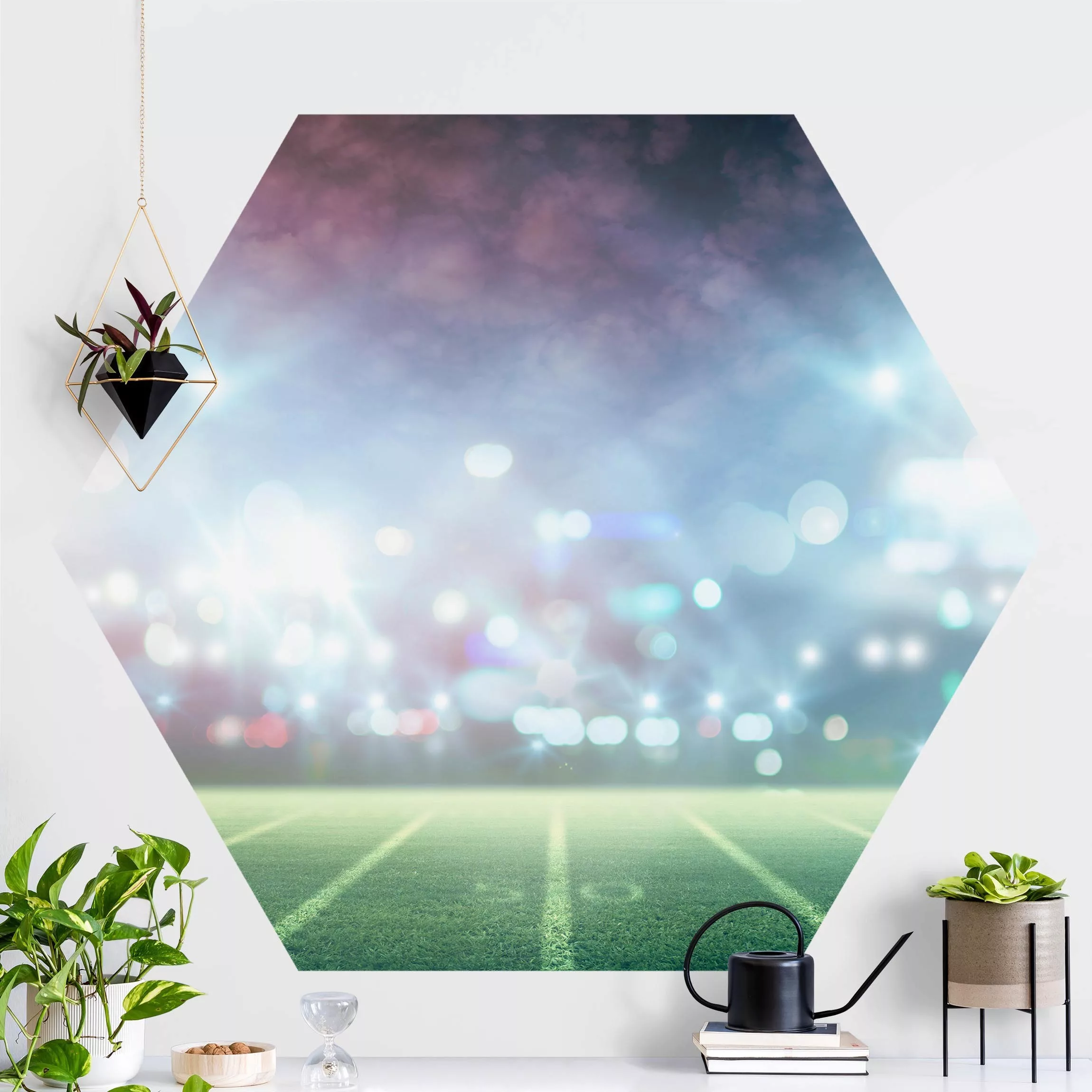 Hexagon Mustertapete selbstklebend Sportplatz Scheinwerferlicht günstig online kaufen
