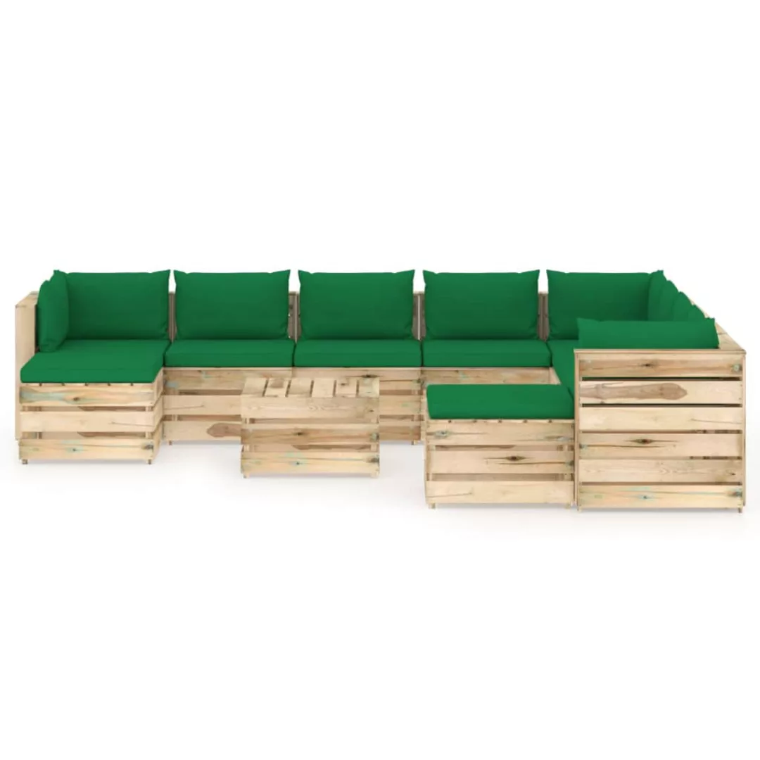 11-tlg. Garten-lounge-set Mit Kissen Grün Imprägniertes Holz günstig online kaufen
