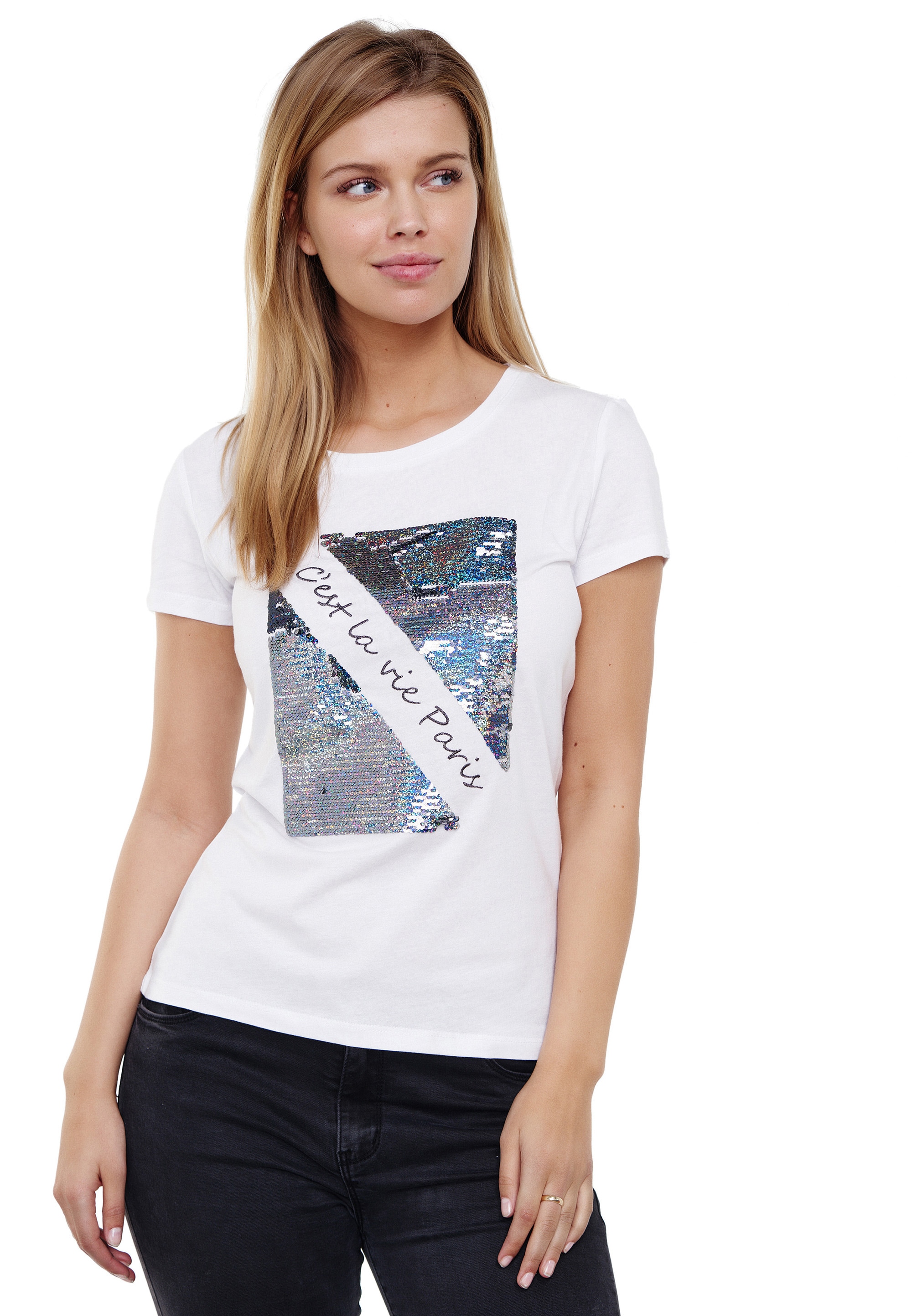 Decay T-Shirt, mit coolem Pailletten-Besatz günstig online kaufen