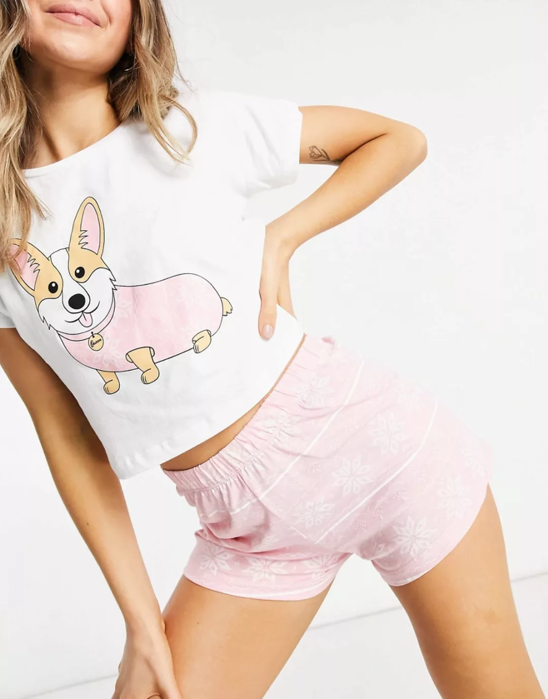 Brave Soul – Pyjama-Set mit T-Shirt und Shorts in Rosa günstig online kaufen