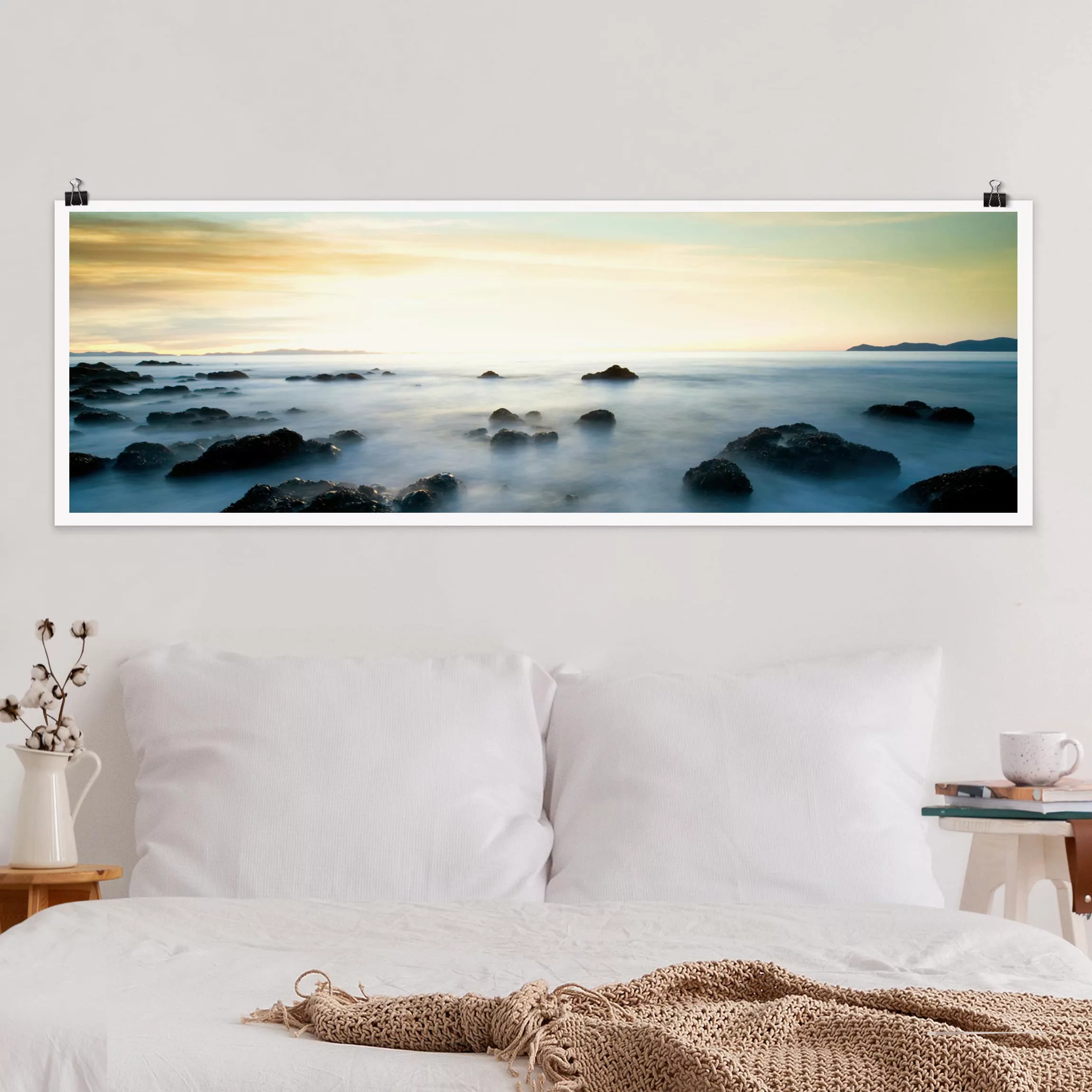 Panorama Poster Strand Sonnenuntergang über dem Ozean günstig online kaufen