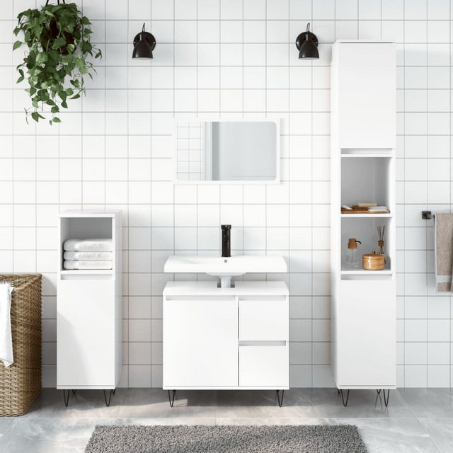 vidaXL Waschbeckenunterschrank Badschrank Hochglanz-Weiß 65x33x60 cm Holzwe günstig online kaufen