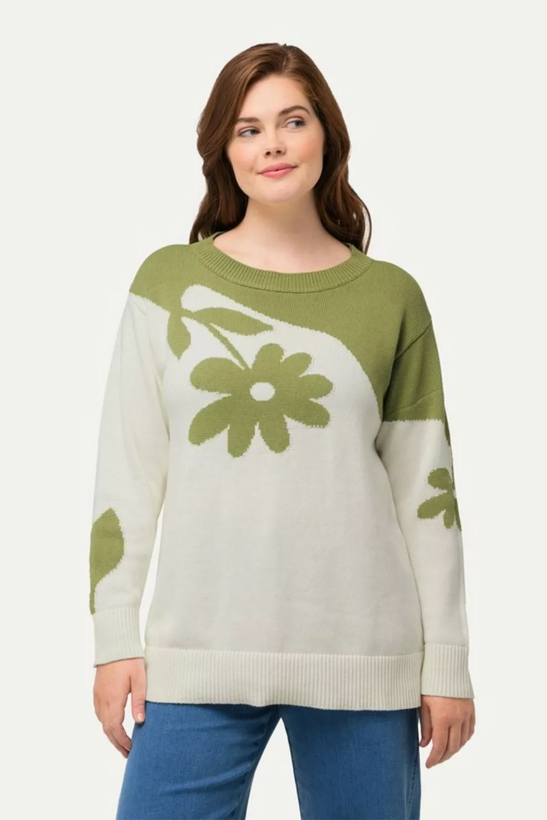 Ulla Popken Strickpullover Jacquard-Pullover Rundhals Langarm Biobaumwolle günstig online kaufen