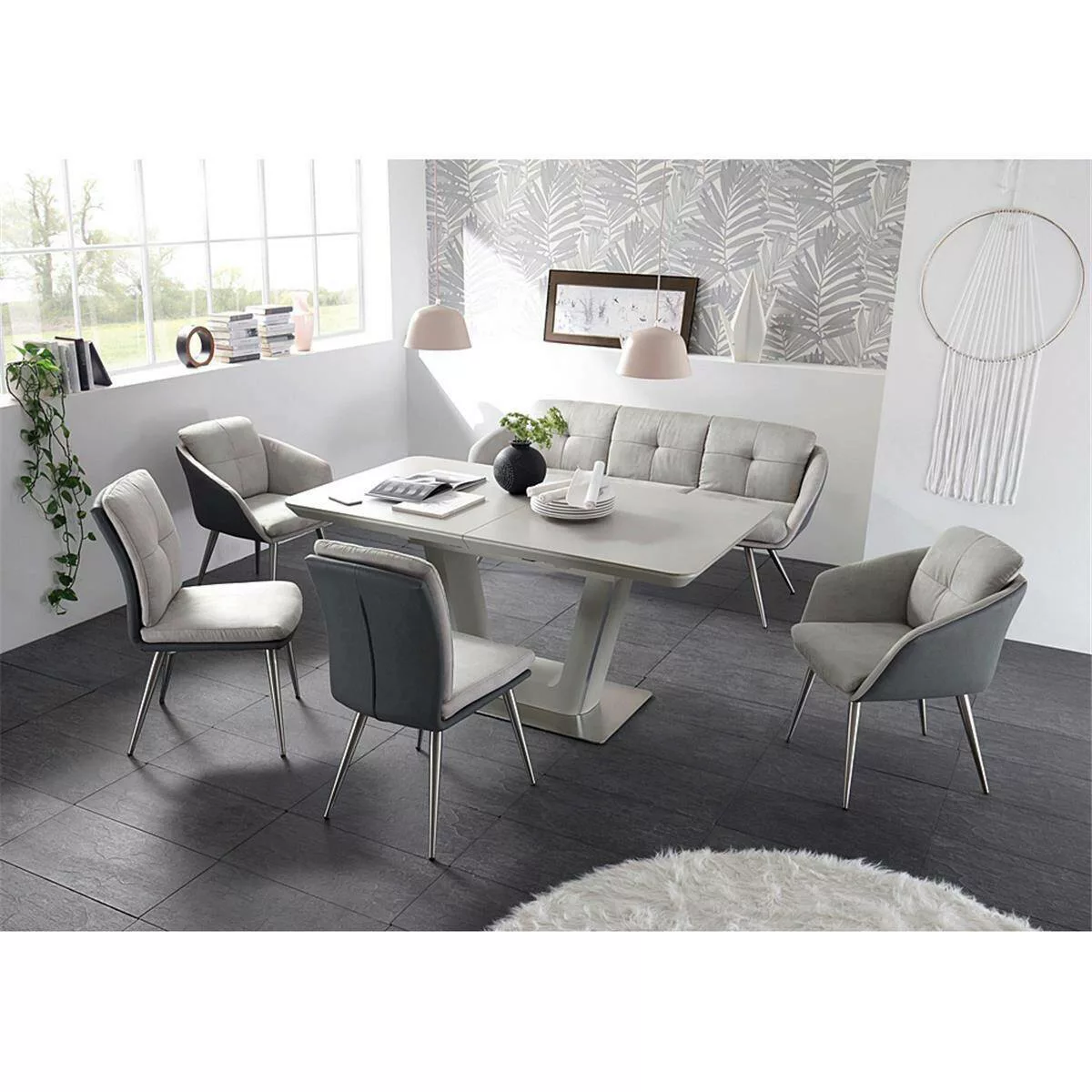 Esszimmer Set KAPRUN-119 6 tlg. Ausziehtisch 160-210 cm in matt new grey, D günstig online kaufen