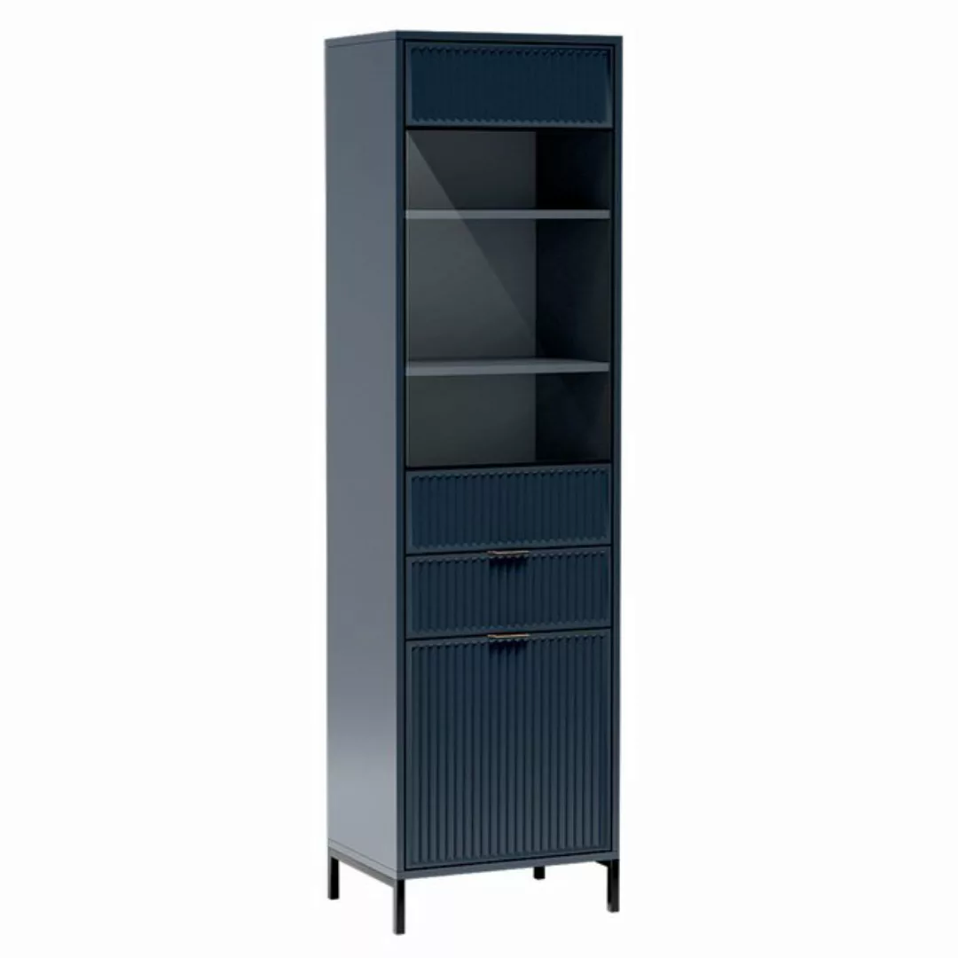 Lomadox Vitrine LAURO-161 Vitrinenschrank Wohnzimmer Indigo blau Rillen B/H günstig online kaufen